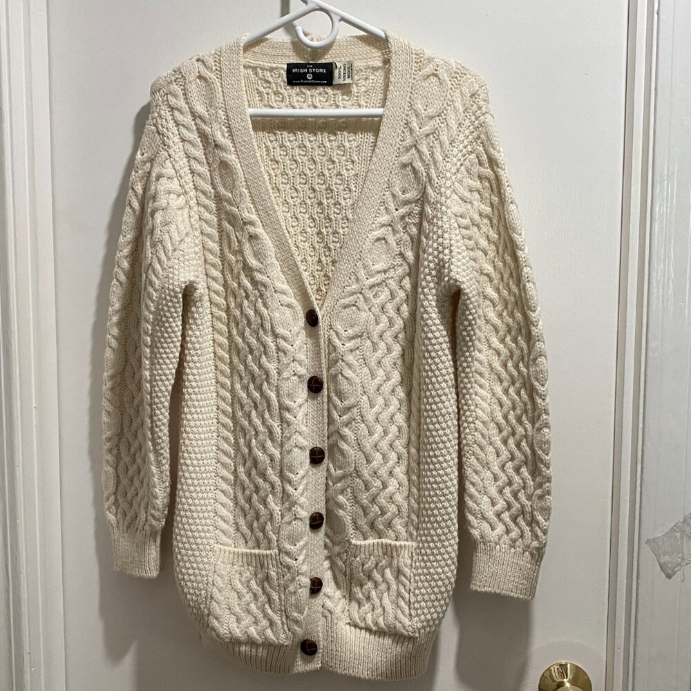 The Irish Store Cable Chunky Knit 90s Heritage Academia Wool Cardigan Sweater M View 5